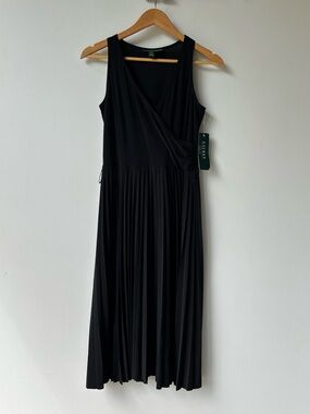 Lauren Ralph Lauren Black Pleated Wrap Dress Stretch Women’s Size 2 Small NWT